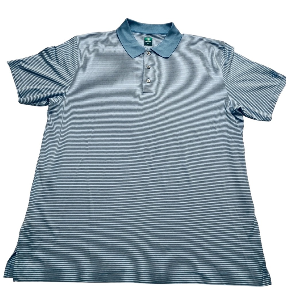 Pro Tour Golf Polo Shirt Mens XL Blue Striped Short Sleeve Golf Activewear Top